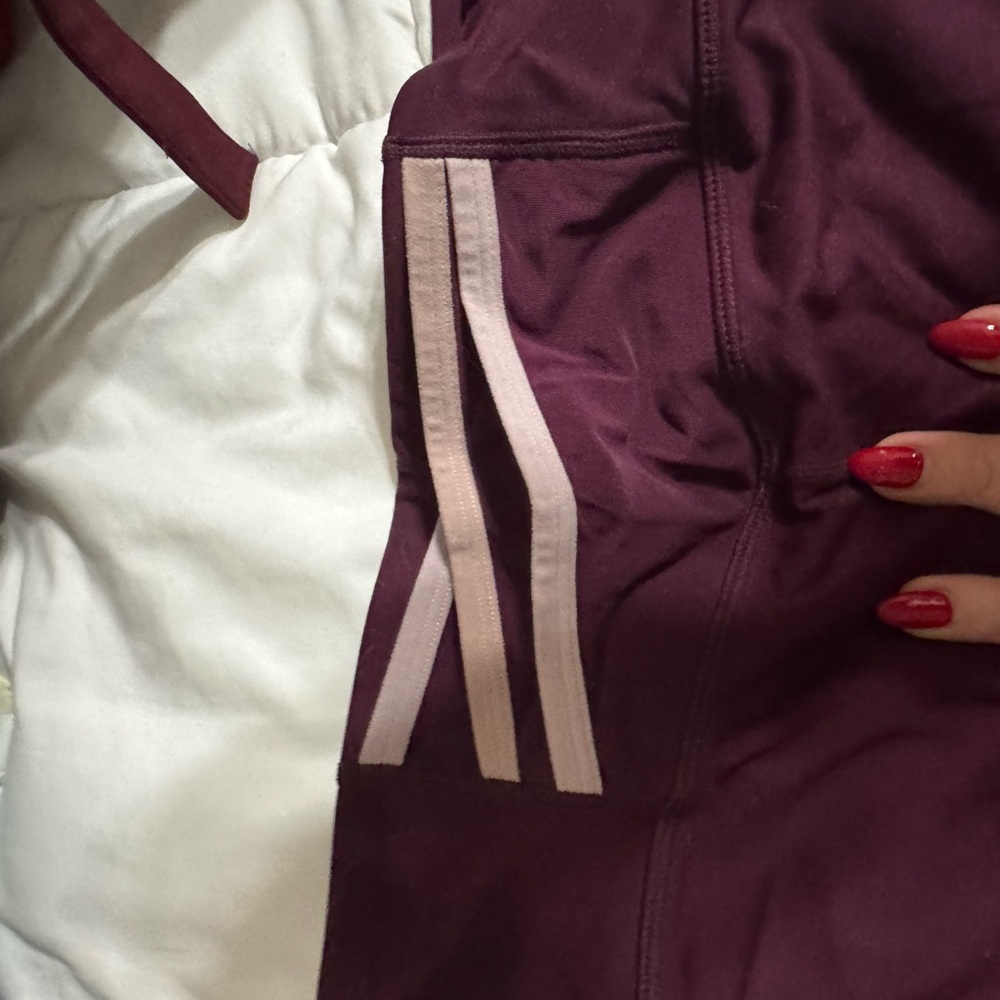 Fabletics Burgundy Leggings with Pink Stripes